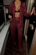 PUL PAYET 3 LÜ TAKIM - CEKET-BÜSTİYER-PANTOLON - Bordo resmi